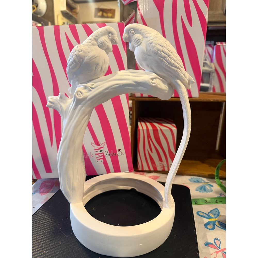 Pink Zebra Retired White Ceramic Parrots on a Branch Accent Shade 12in